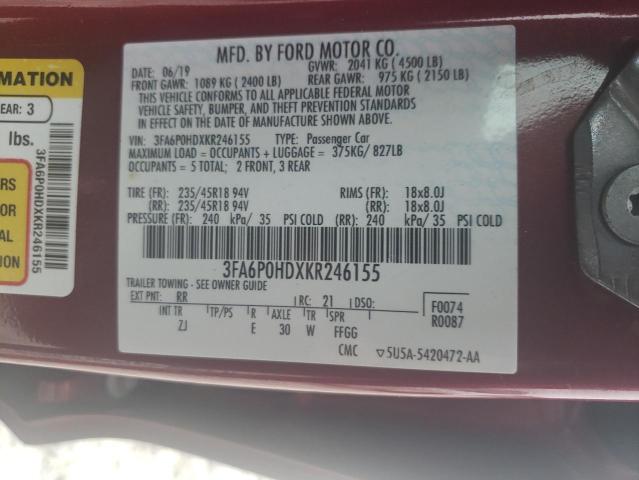 2019 FORD FUSION SE 3FA6P0HDXKR246155