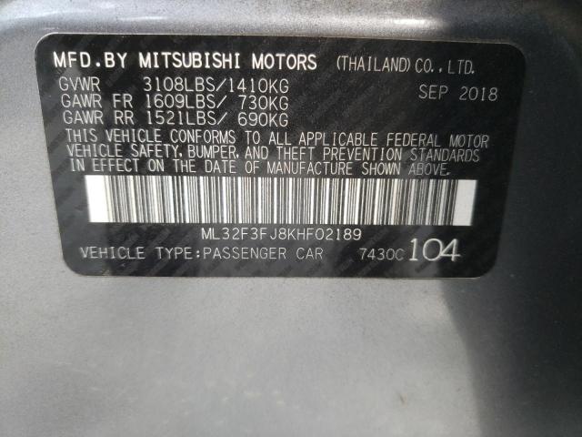2019 MITSUBISHI MIRAGE G4 ES ML32F3FJ8KHF02189