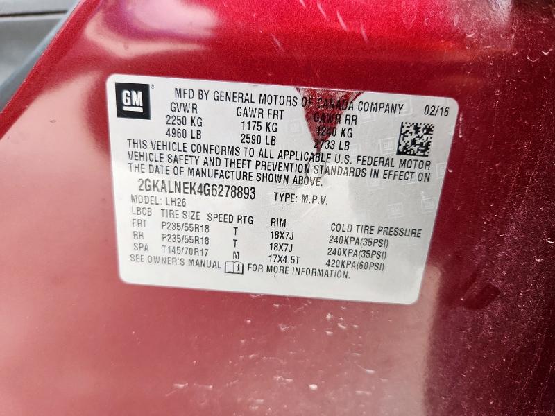 2016 GMC TERRAIN SL 2GKALNEK4G6278893