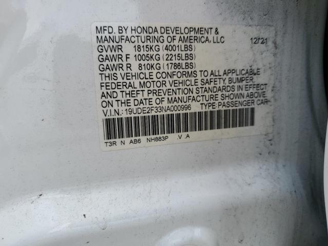 2022 ACURA ILX 19UDE2F33NA000996