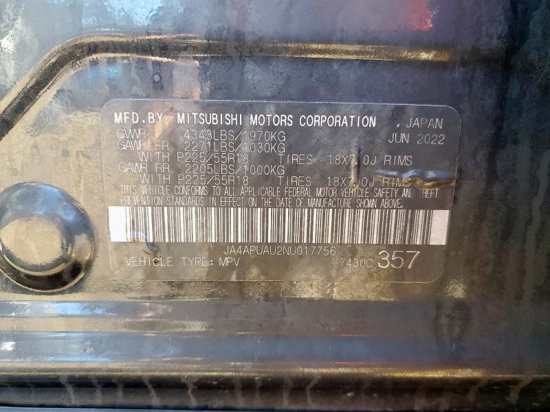 2022 MITSUBISHI OUTLANDER JA4APUAU2NU017756