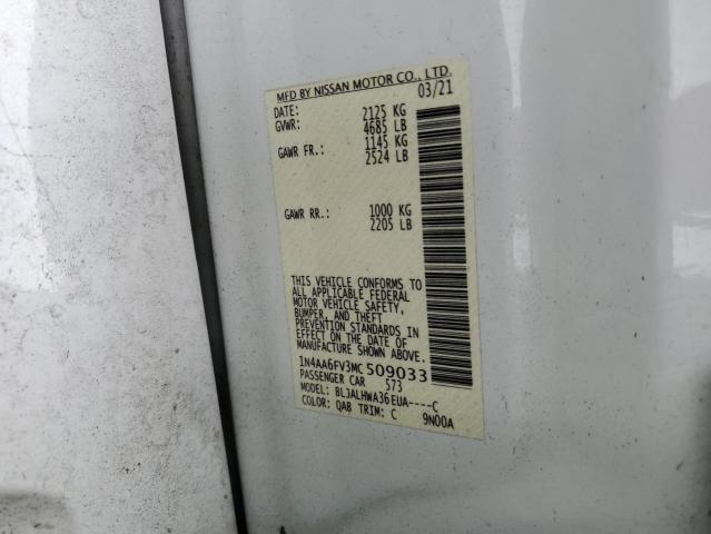 2021 NISSAN MAXIMA PLA 1N4AA6FV3MC509033