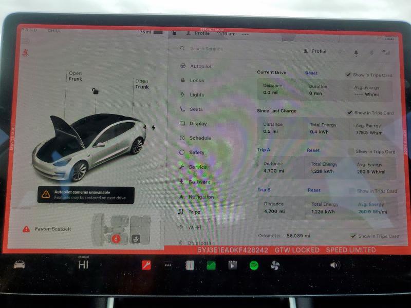 2019 TESLA MODEL 3 5YJ3E1EA0KF428242