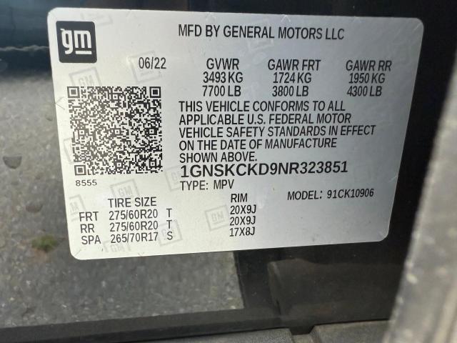 2022 CHEVROLET SUBURBAN K 1GNSKCKD9NR323851