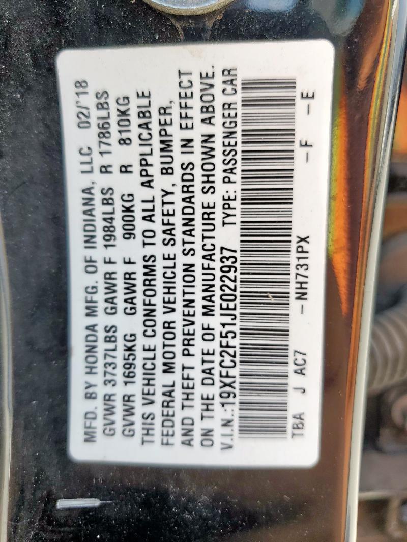 2018 HONDA CIVIC LX 19XFC2F51JE022937
