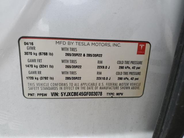 2016 TESLA MODEL X 5YJXCBE45GF003078