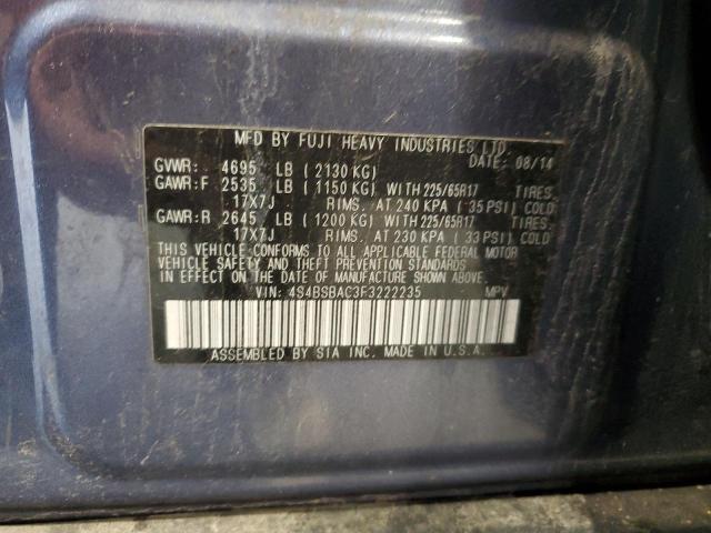2015 SUBARU OUTBACK 2. 4S4BSBAC3F3222235