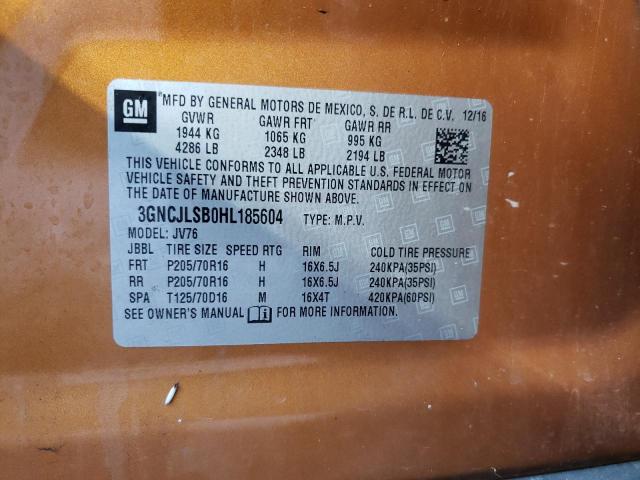 2017 CHEVROLET TRAX 1LT 3GNCJLSB0HL185604