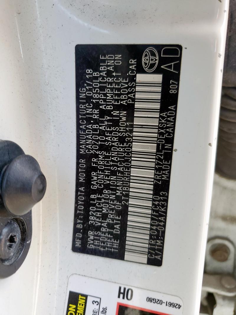 2018 TOYOTA COROLLA L - 2T1BURHE0JC053211