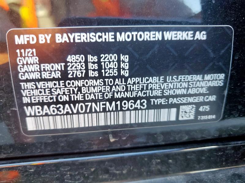 2022 BMW 430I GRAN WBA63AV07NFM19643