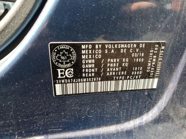 2016 VOLKSWAGEN JETTA COMF 3VWD07AJ8GM352670