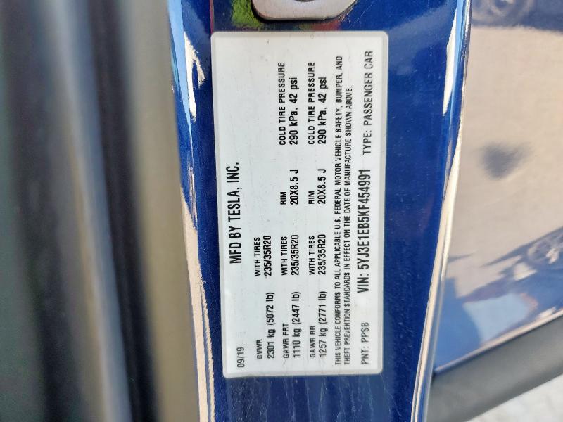 2019 TESLA MODEL 3 5YJ3E1EB5KF454991