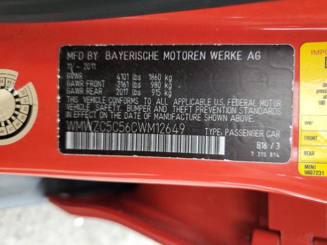 2012 MINI COOPER S C - WMWZC5C56CWM12649