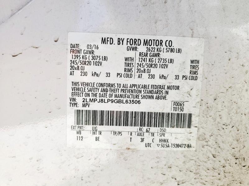 2016 LINCOLN MKX RESERV 2LMPJ8LP9GBL63506