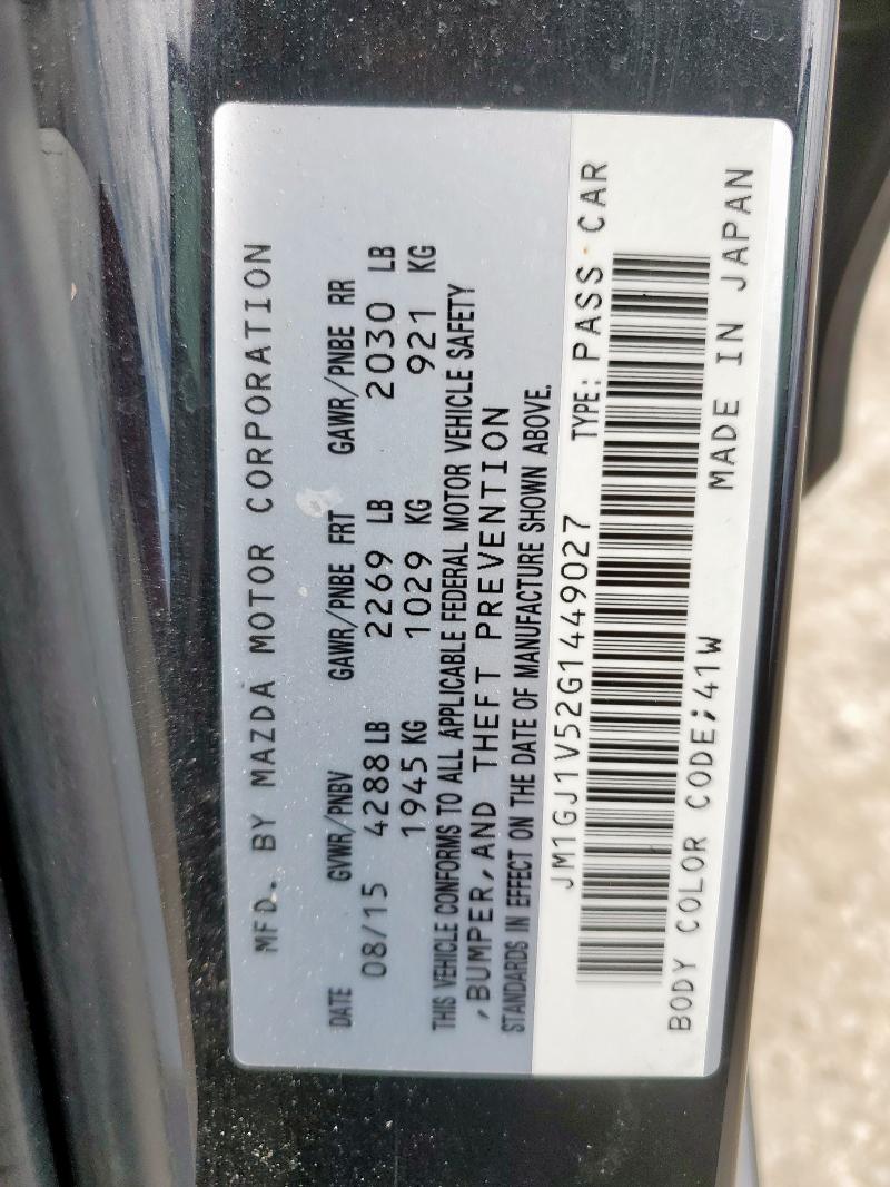 2016 MAZDA 6 TOURING JM1GJ1V52G1449027