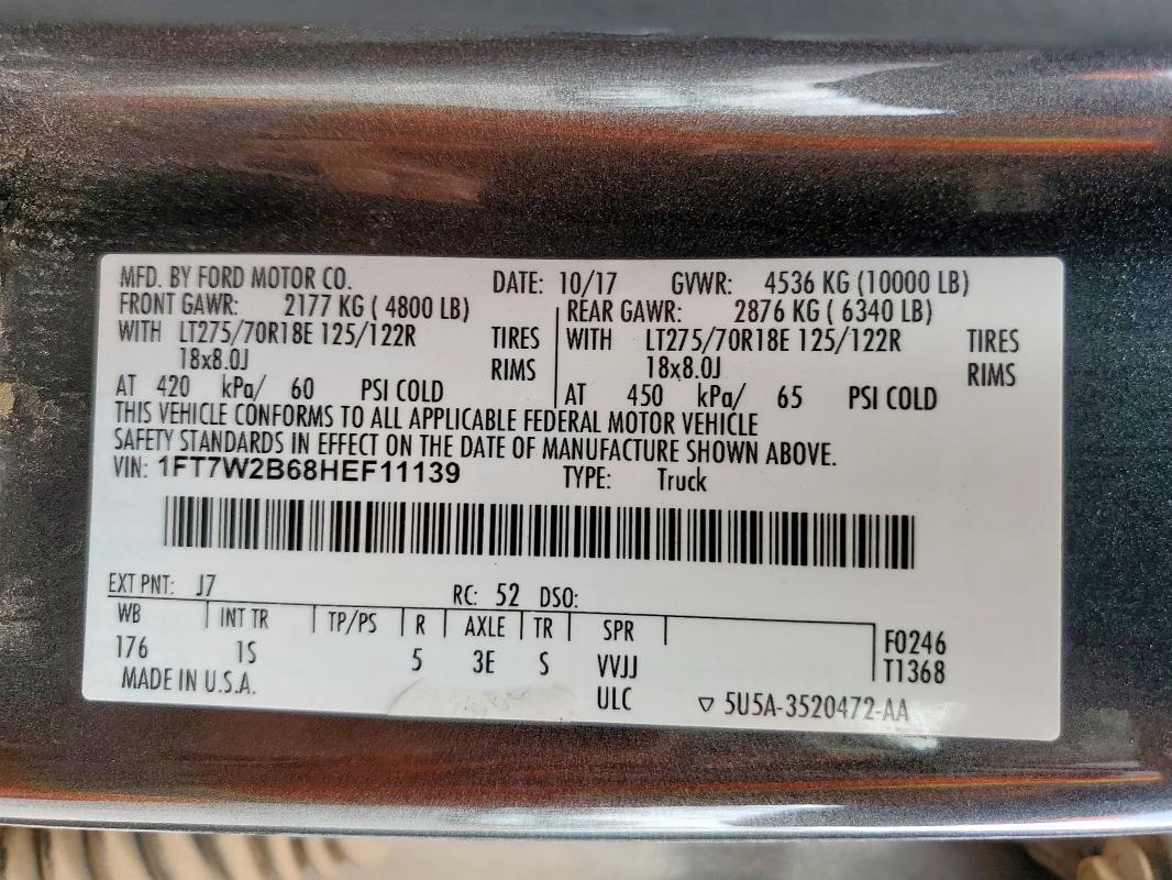 2017 FORD F250 SUPER - 1FT7W2B68HEF11139