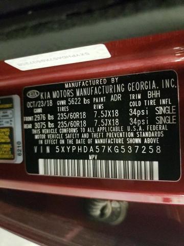 2019 KIA SORENTO EX 5XYPHDA57KG537258