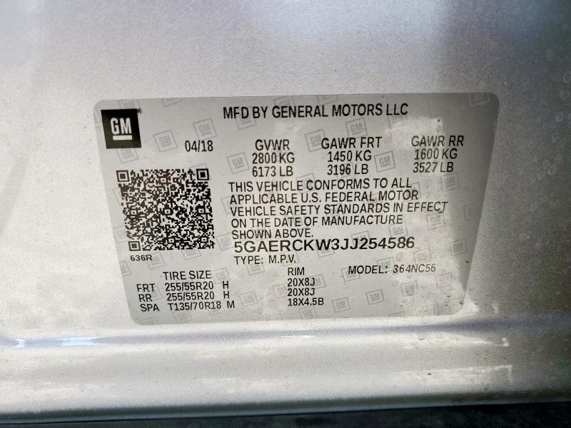 2018 BUICK ENCLAVE PR 5GAERCKW3JJ254586