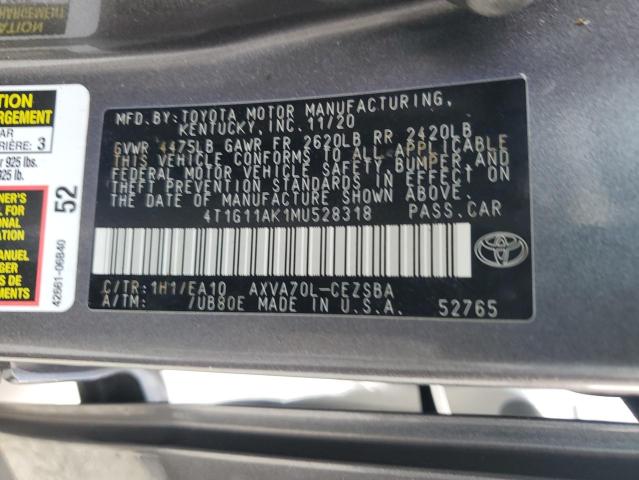 2021 TOYOTA CAMRY SE 4T1G11AK1MU528318