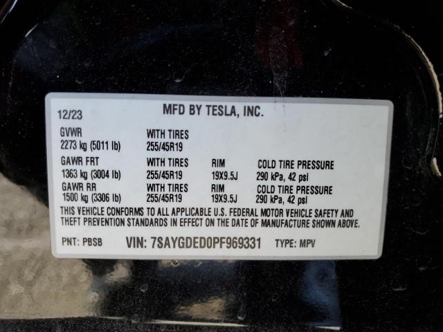 2023 TESLA MODEL Y 7SAYGDED0PF969331