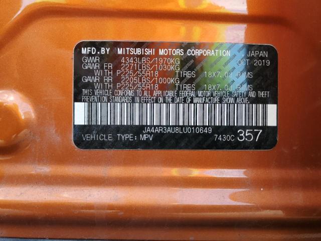 2020 MITSUBISHI OUTLANDER JA4AR3AU8LU010649