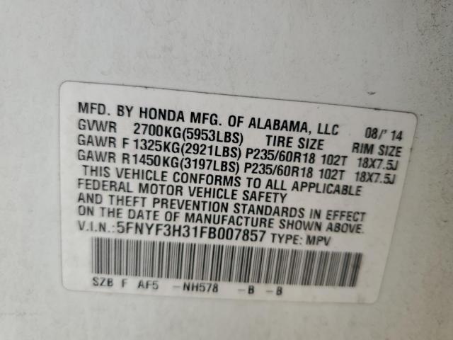 2015 HONDA PILOT SE 5FNYF3H31FB007857