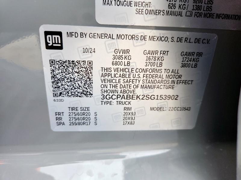 2025 CHEVROLET SILVERADO 3GCPABEK2SG153902
