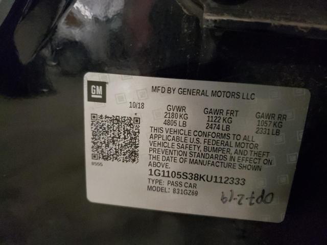 2019 CHEVROLET IMPALA PRE 1G1105S38KU112333