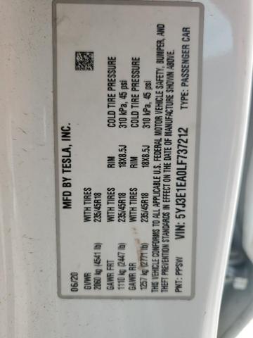 2020 TESLA MODEL 3 5YJ3E1EA0LF737212