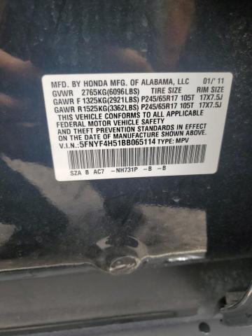 2011 HONDA PILOT EXL - 5FNYF4H51BB065114