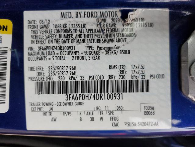 2013 FORD FUSION SE - 3FA6P0H74DR100931