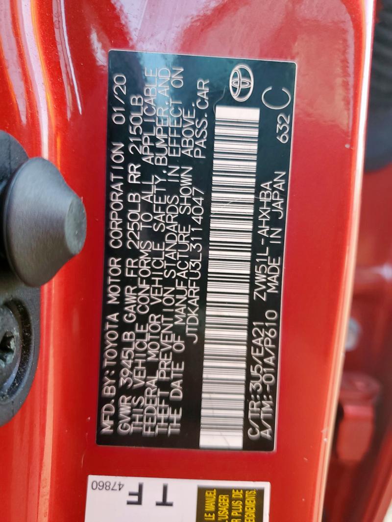 2020 TOYOTA PRIUS L JTDKARFU3L3114047