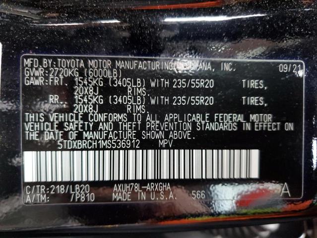 2021 TOYOTA HIGHLANDER 5TDXBRCH1MS536912