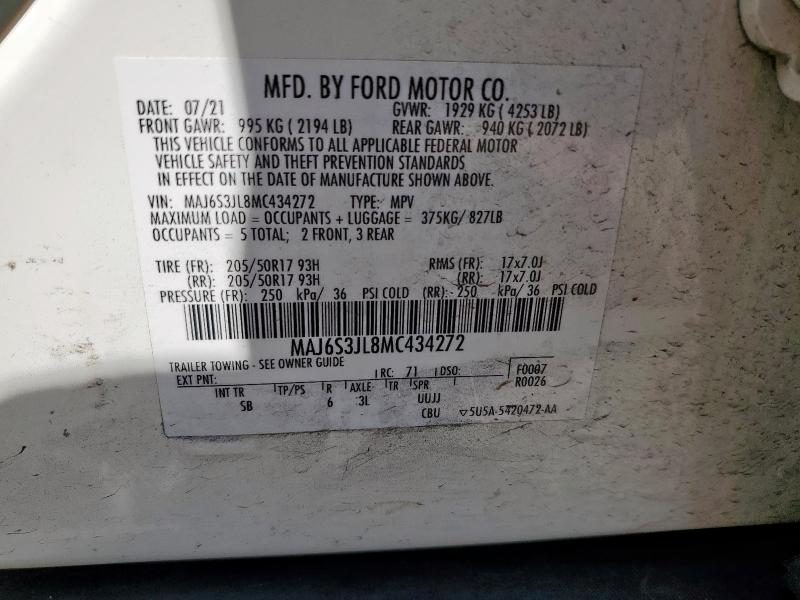 2021 FORD ECOSPORT S MAJ6S3JL8MC434272