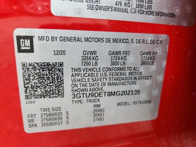 2021 GMC SIERRA K15 3GTU9DET8MG202135