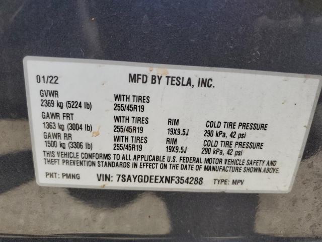 2022 TESLA MODEL Y 7SAYGDEEXNF354288