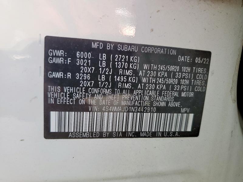 2022 SUBARU ASCENT ONY 4S4WMAJD1N3442910