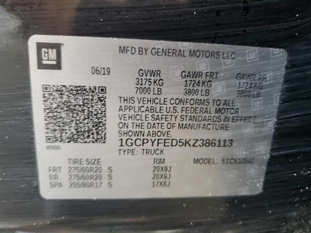 2019 CHEVROLET SILVERADO - 1GCPYFED5KZ386113