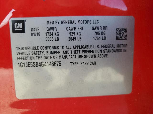2016 CHEVROLET SONIC LTZ 1G1JE5SB4G4143675
