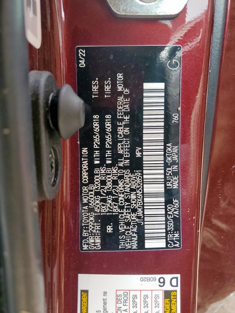 2022 LEXUS GX 460 JTJAM7BX6N5328591