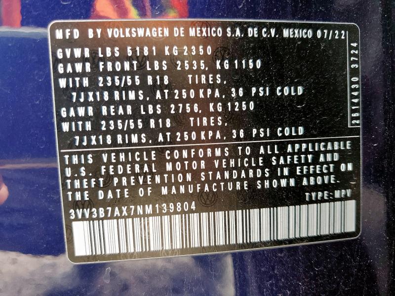 2022 VOLKSWAGEN TIGUAN SE - 3VV3B7AX7NM139804