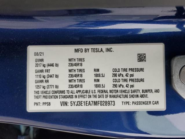 2021 TESLA MODEL 3 5YJ3E1EA7MF028973
