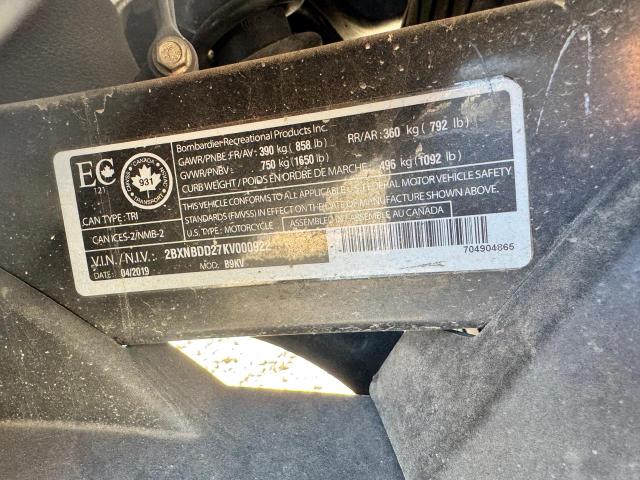 2019 CAN-AM SPYDER ROA 2BXNBDD27KV000922