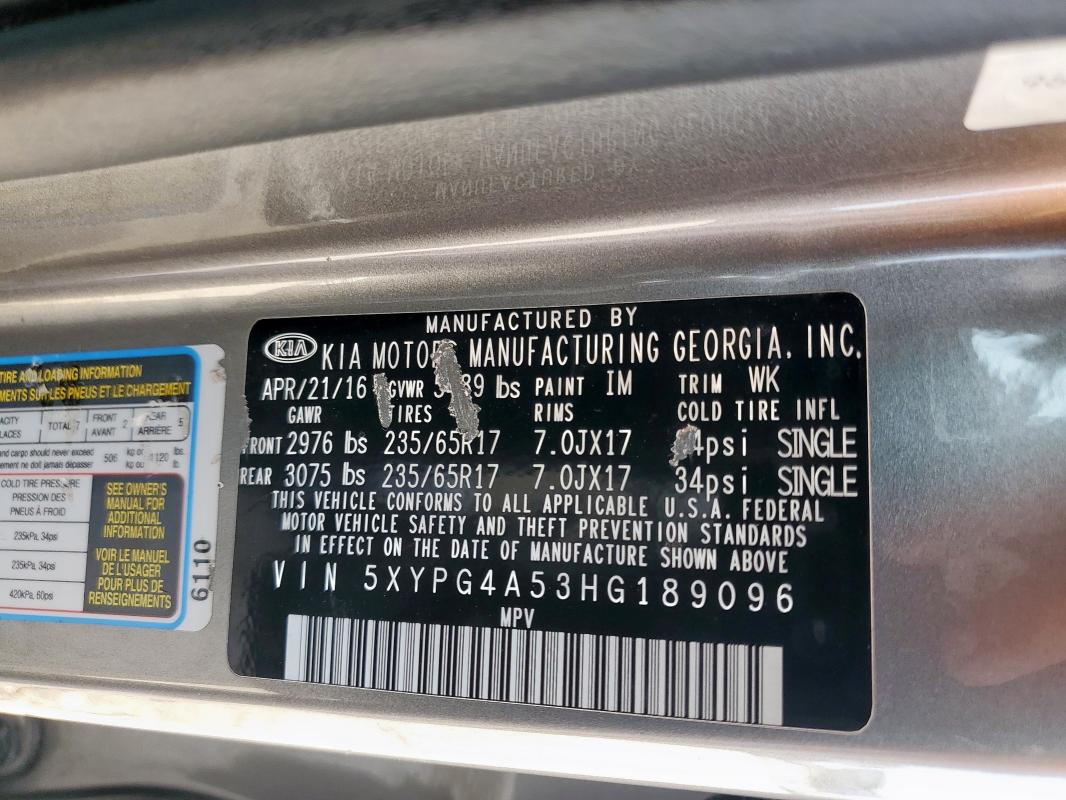 2017 KIA SORENTO LX 5XYPG4A53HG189096