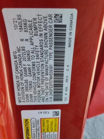 2022 HONDA CIVIC SPOR 2HGFE2F57NH539391