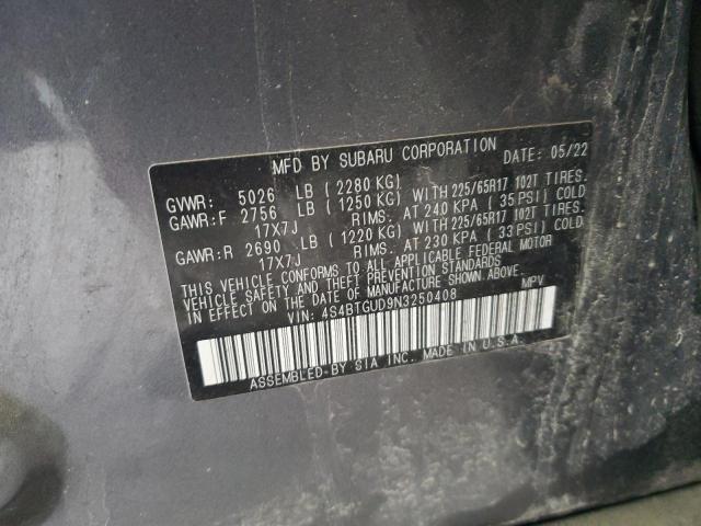 2022 SUBARU OUTBACK WI 4S4BTGUD9N3250408
