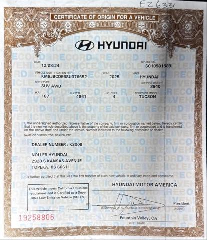 Global Auto Auctions: 2025 HYUNDAI TUCSON SEL