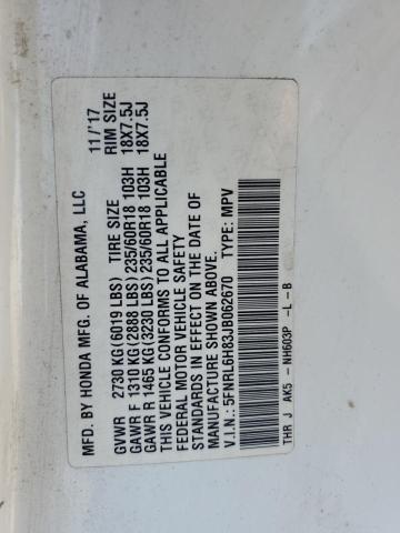 2018 HONDA ODYSSEY TO 5FNRL6H83JB062670