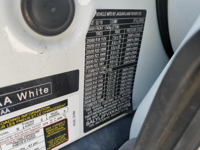 2019 LAND ROVER RANGE ROVE SALYL2FVXKA221880