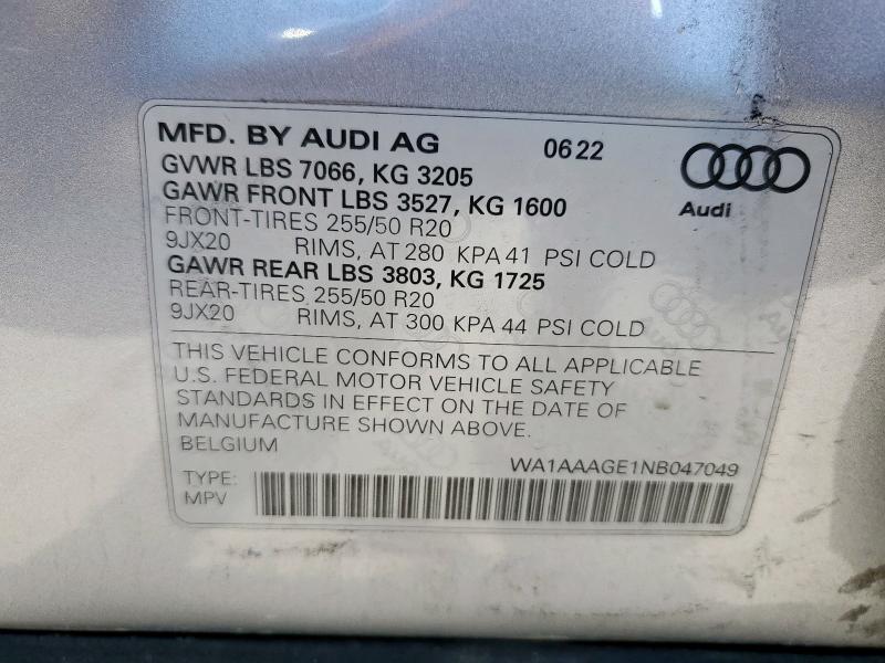 2022 AUDI E-TRON PRE WA1AAAGE1NB047049